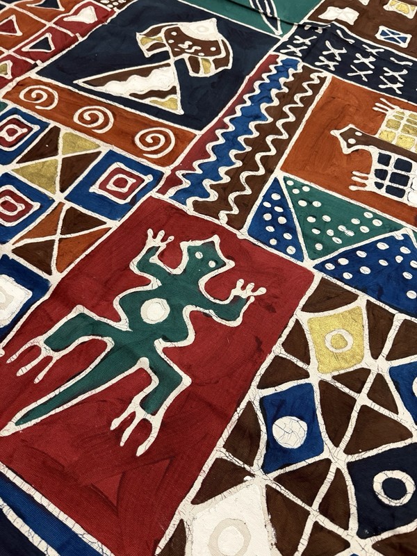 Vintage Hand Dyed Batik Cotton Canvas Textile Tribal Tapestry Africa 70x57” gallery