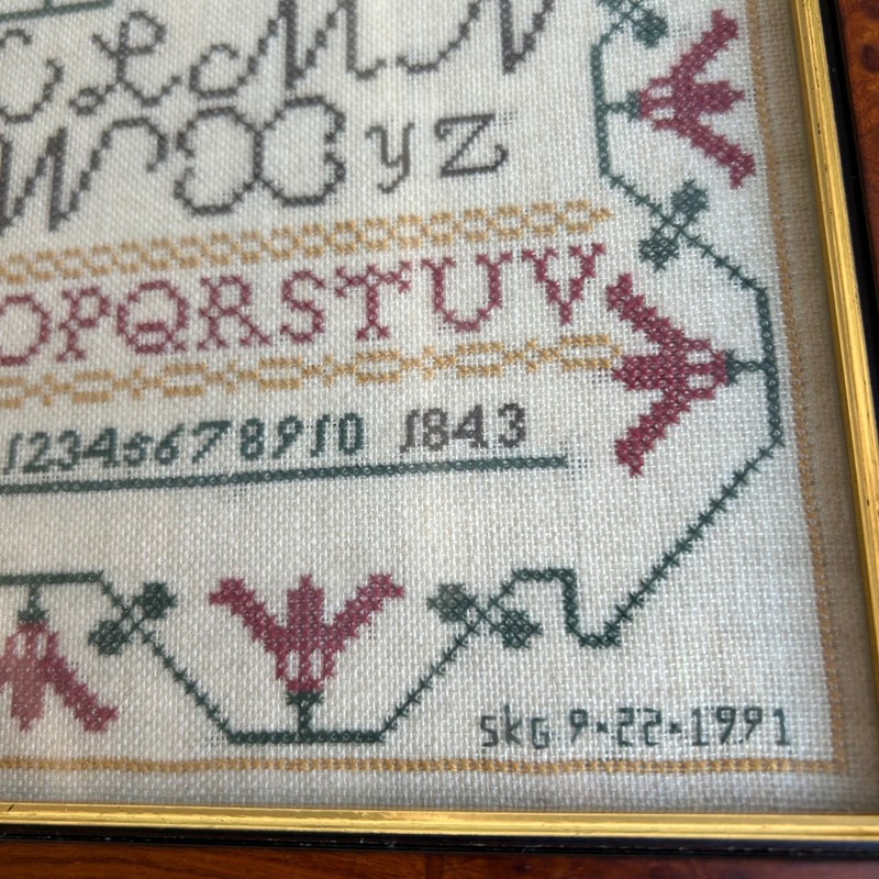 Vintage Completed Cross-stitch Sampler 1991 Alphabet Floral Motif Wall Art gallery
