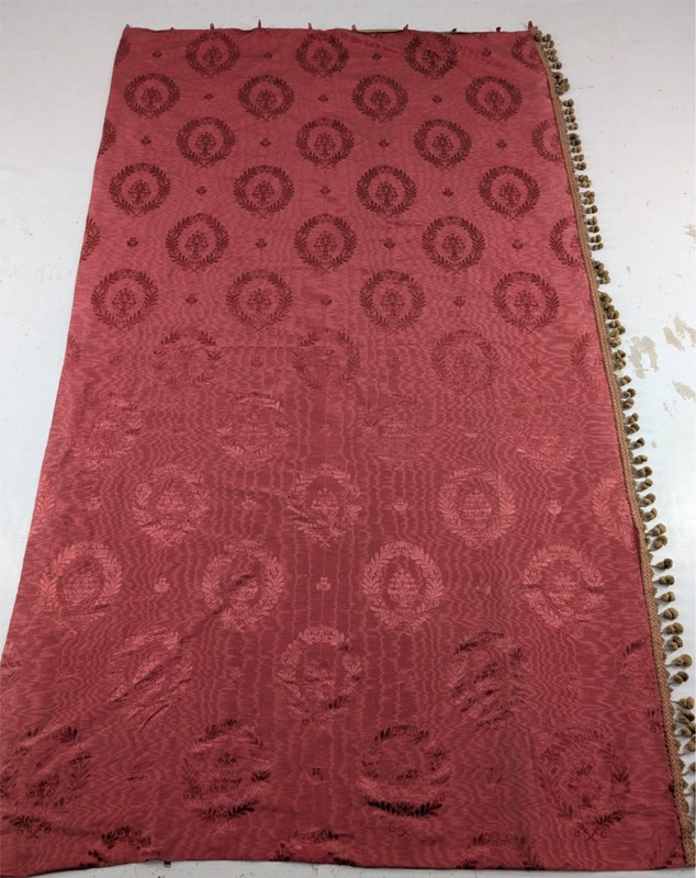 Antique French Silk Damask Curtain Wall Textile 85 × 50 in