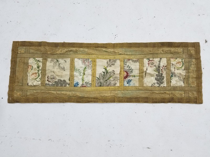 Antique French 18thC Floral Sliver Metallic Brocade Panel 68x22cm
