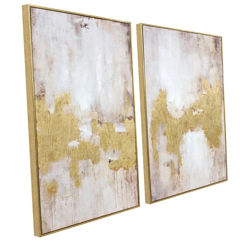 2 Piece Gold and Neutral Abstract Wall Art – Modern Textured Canvas Prints