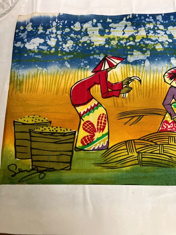 SALE!-AFRICAN or CARIBBEAN BATIK PAINTING FAMILY HARVEST IN THE FIELDS gallery