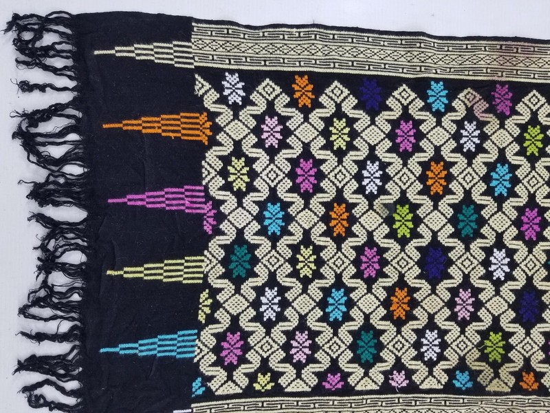 Vintage Traditional Handwoven Geometric Floral Textile Panel with Fringe 89x40cm gallery