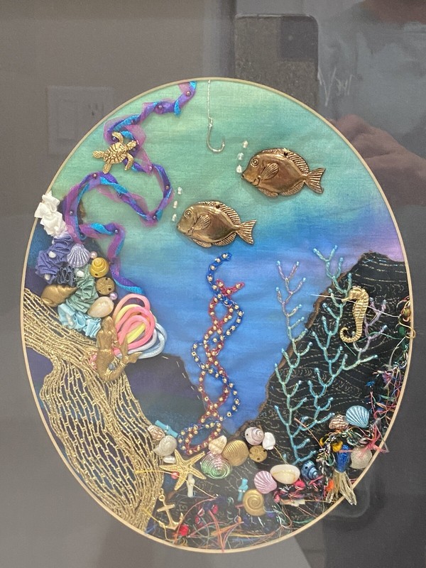 Matted/Framed 16.5x14.5x1 Handmade embellished Oceanscape embroidery Art Picture gallery