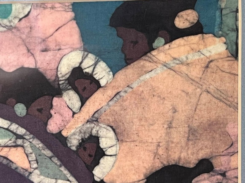Vintage Alice Valdez Fabric Batik Art of Native American Woman Children Sleeping gallery