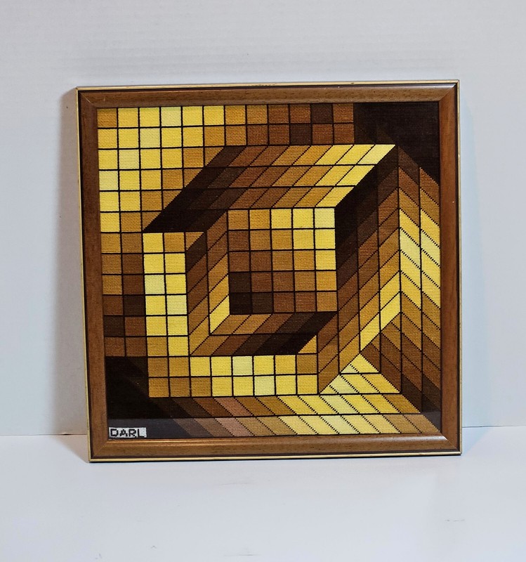 Vintage Mid Century Modern OP ART NEEDLEPOINT based on AXO-44 by VICTOR VASARELY gallery