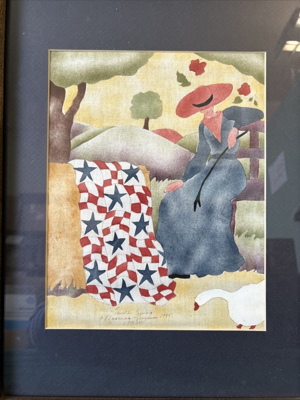 Vintage Framed Stenciled Fabric Art by Madonna Ferguson gallery