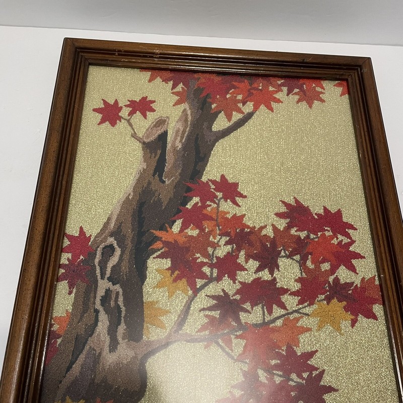 vintage 3D Wood framed art fall oak tree leaves Glitter 18x14 Cabin CottageCore gallery