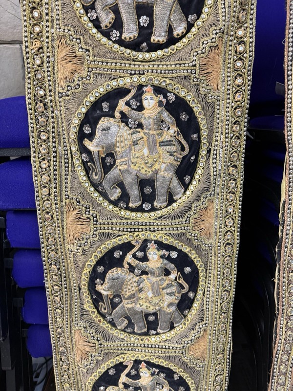 Large 60” Pair Thai Burmese Kalaga Embroidery Panels Gold Thread Sequins gallery
