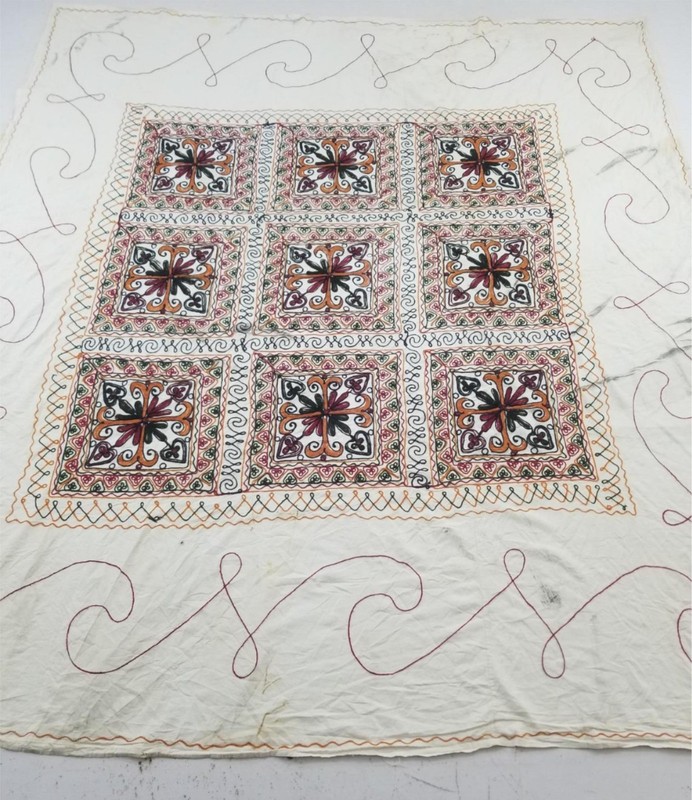 Vintage Traditional Indian Hand Embroidered Floral Textile 225x200cm