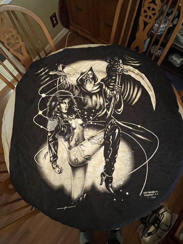 1989 Tapestry Just Brass Nikry Vintage Pinup Naked Girl Grimm Reaper Metal Black gallery