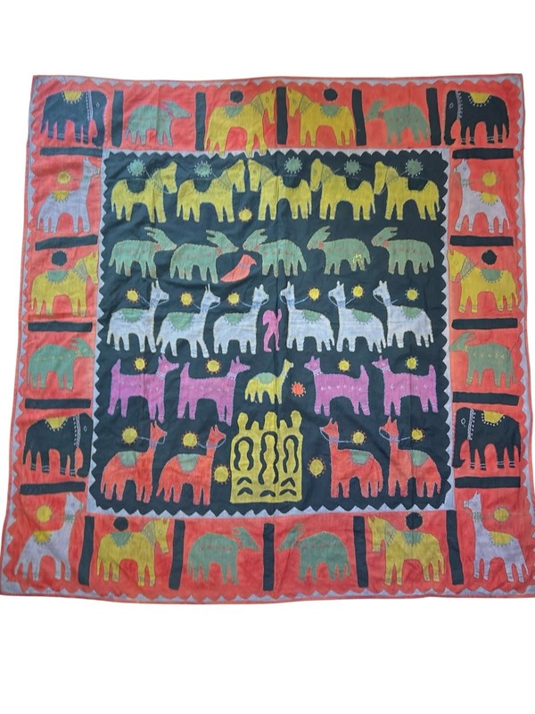 Vtg Kanduri Shrine Cloth Uttar Pradesh Appliqué Wall Hanging 50 by 50”