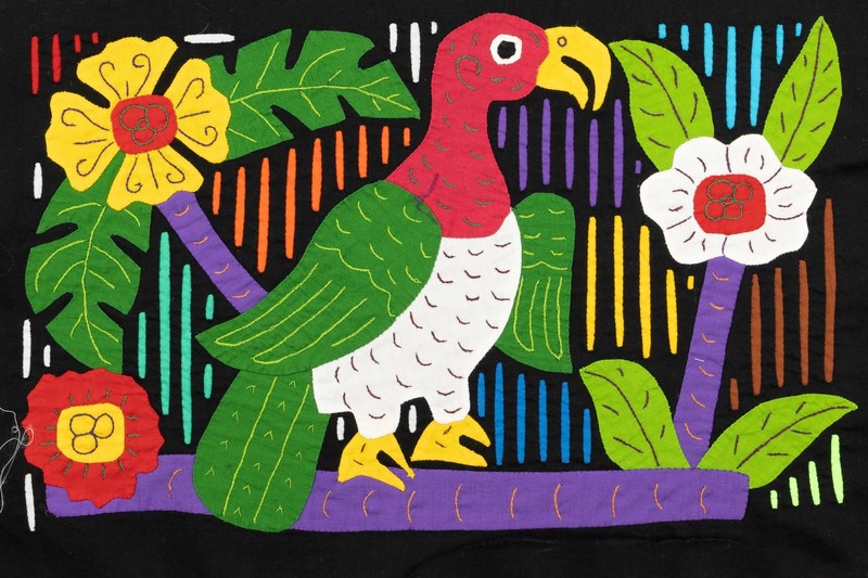 Redhead Grub Grabber Bird Mola, Wall Decor, Panama Mola, Latin American Art