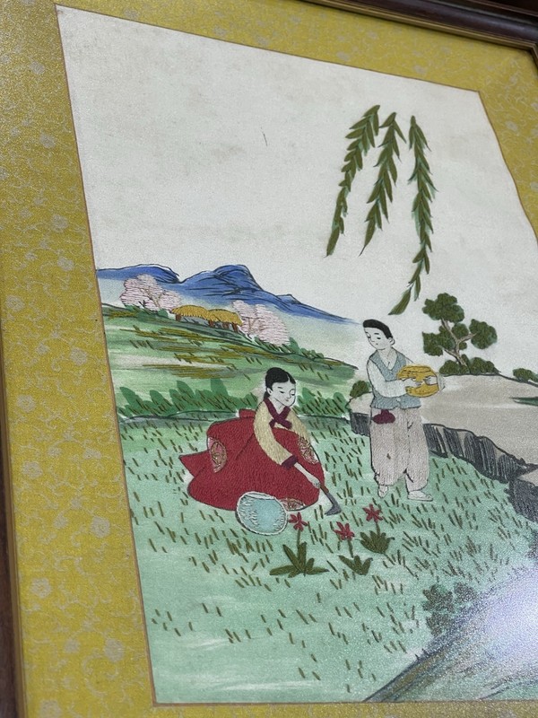 Framed Korean Folk Style Silk Embroidery on Silk Framed Matting gallery