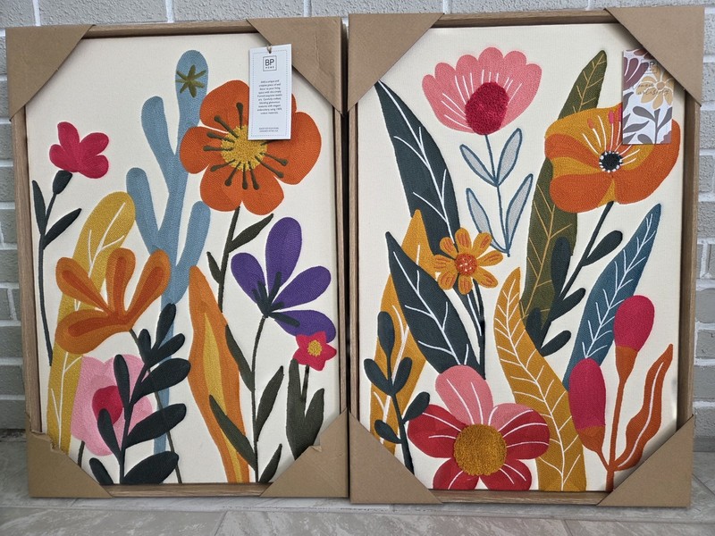 2-18” x 26” BP Home Embroidered Woven Wall Art Big Flowers See Note gallery