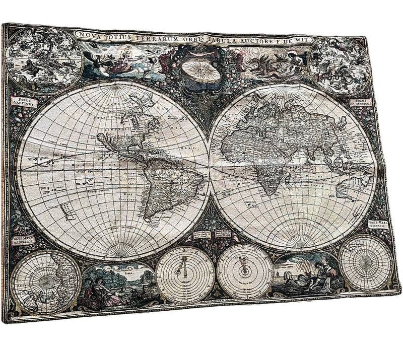 Vintage World Map by Fine Art Tapestries 51″x38” Wall Jacquard Natrual Cotton