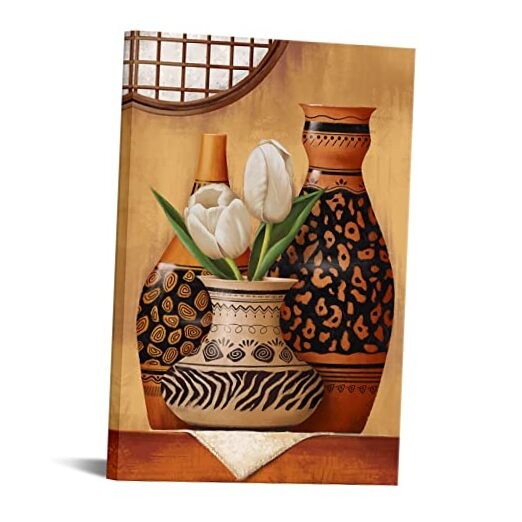 Still Life Canvas African Vase Wall Art Vertical Brown Painting Tribal Vase