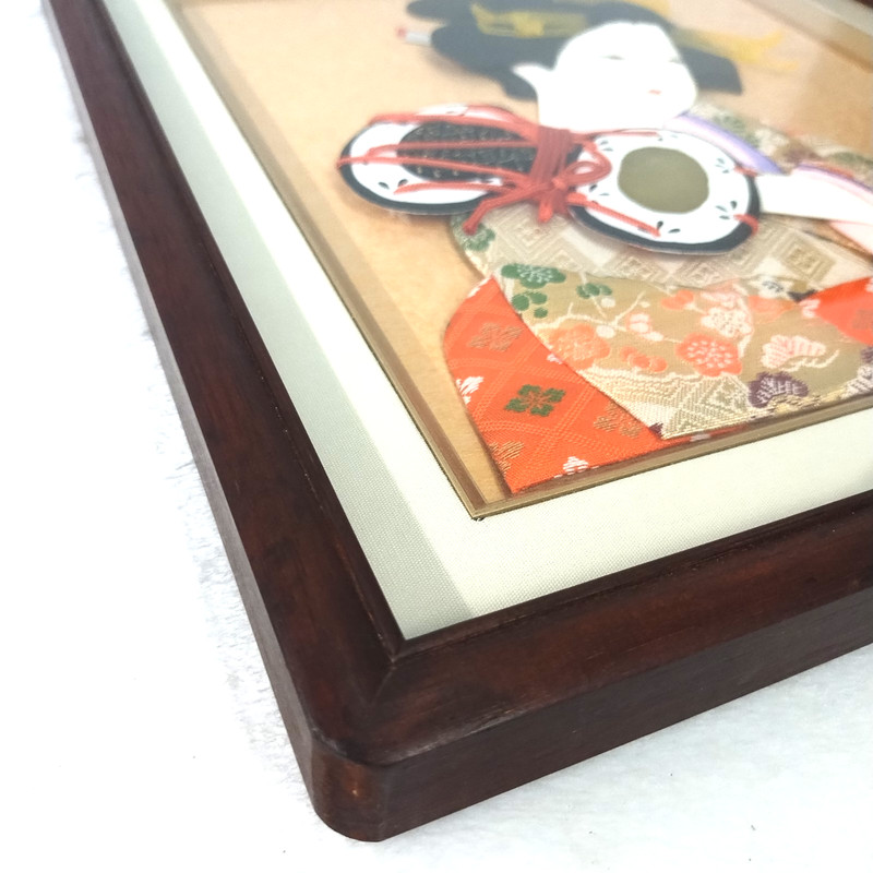 Japanese Geisha 3D Shadow Box Silk Porcelain Kimono Wall Art Wood Frame 13"x14" gallery