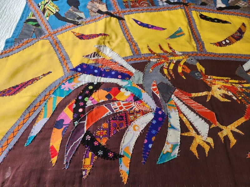 LARGE 55" Haiti Applique Textile Folk Art Men At Rooster Fight from La Fougere gallery