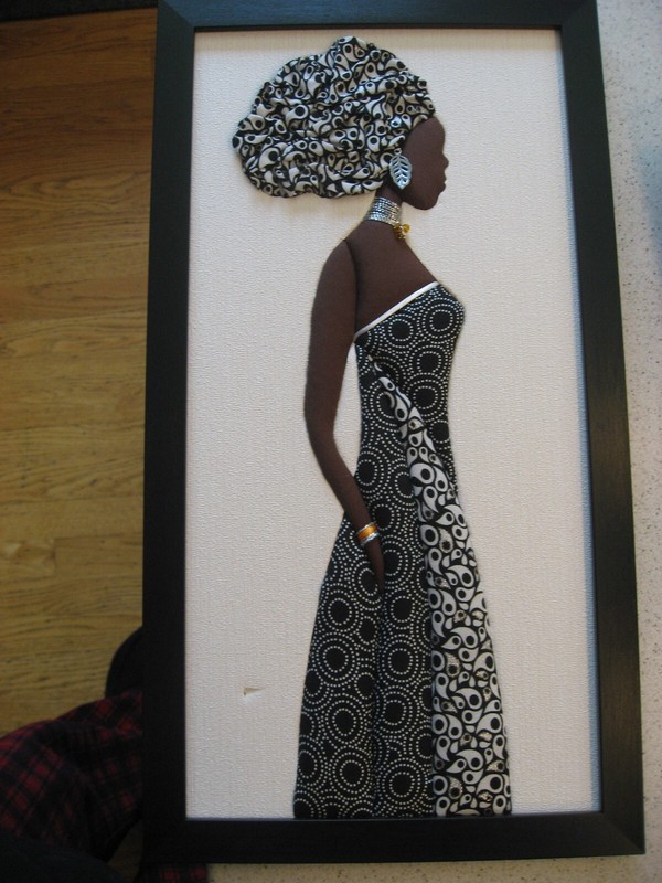 Agnes Asselin African Woman 3D Framed Fabric Art - African Fabrics 17"T x 9"W #2