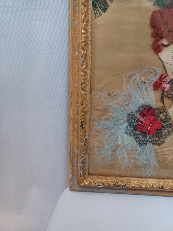 Art Deco Mixed‑Media Textile Art 1920s‑30s Style Lace Feather Ribbon Figure Art gallery