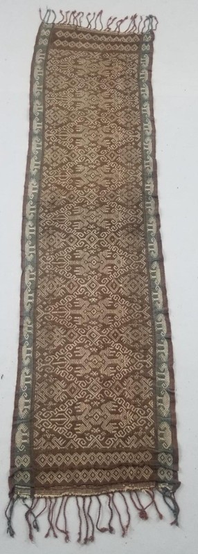 Vintage Indonesian Ikat Handwoven Fringed Edges Textile Runner 148x40cms