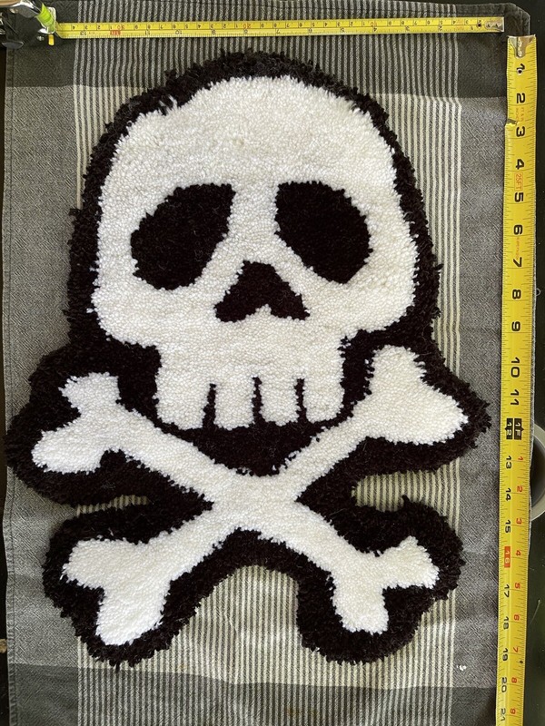 LARGE pirate SKULL & CROSSBONES handmade rug art tufted carpet wall hanging tug gallery