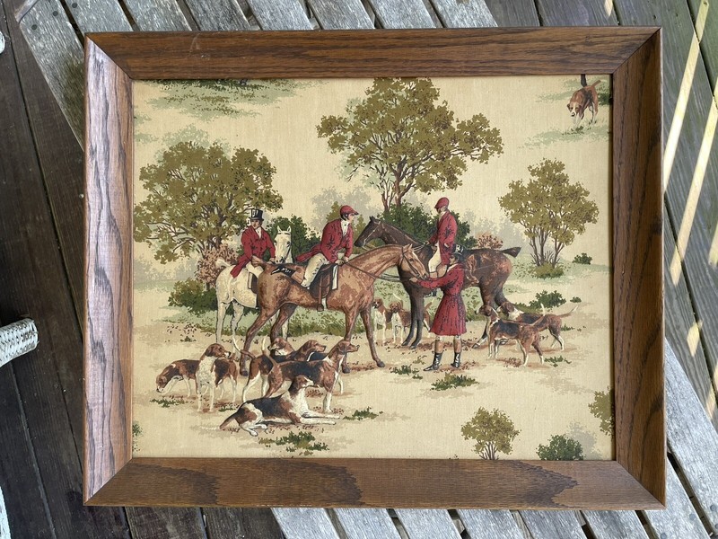 Vintage Horse Picture Hunt Hounds Riders Padded Textile Art 3 D Raised Collector