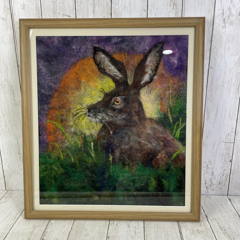 Felted Handmade Wool Bunny Rabbit Sunrise Framed Picture – Francis Daunt 20×18