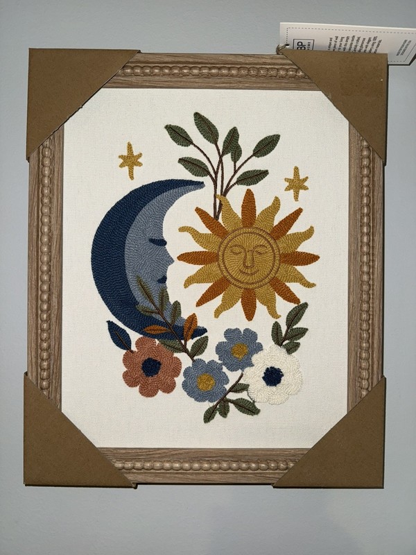 ✨Woven Embroidered Sun and Moon Wall Art ☀️ 🌙 13.5”x 15.5” New NWT BP Home