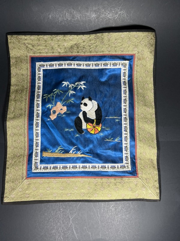 Chinese Silk Embroidered Panel Art PANDA 12.5″