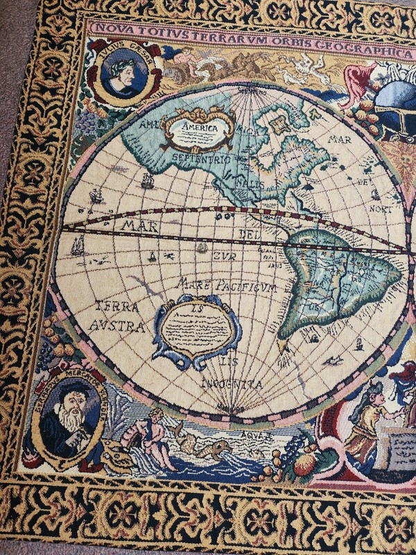 Mappa Mundi tapestry, made in Belgium. Hangs on pole. gallery