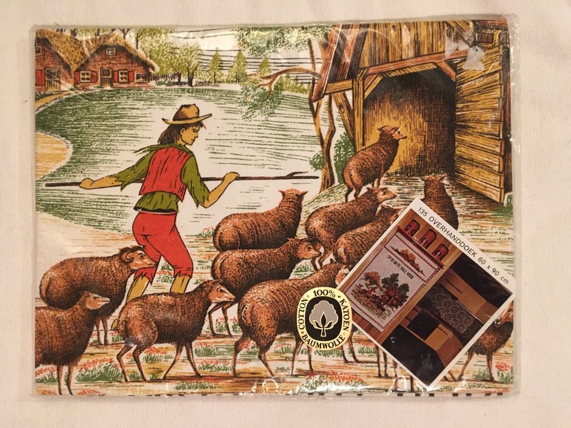 Vintage Dutch Wall Hanging Cotton 1970s Op De Grote Still Heide 24” X 36”
