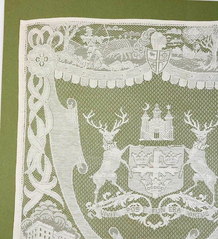 VTG Nottingham Lace Panel Stiebel Coat Of Arms Robin Hood Sherwood Forest 15x15” gallery