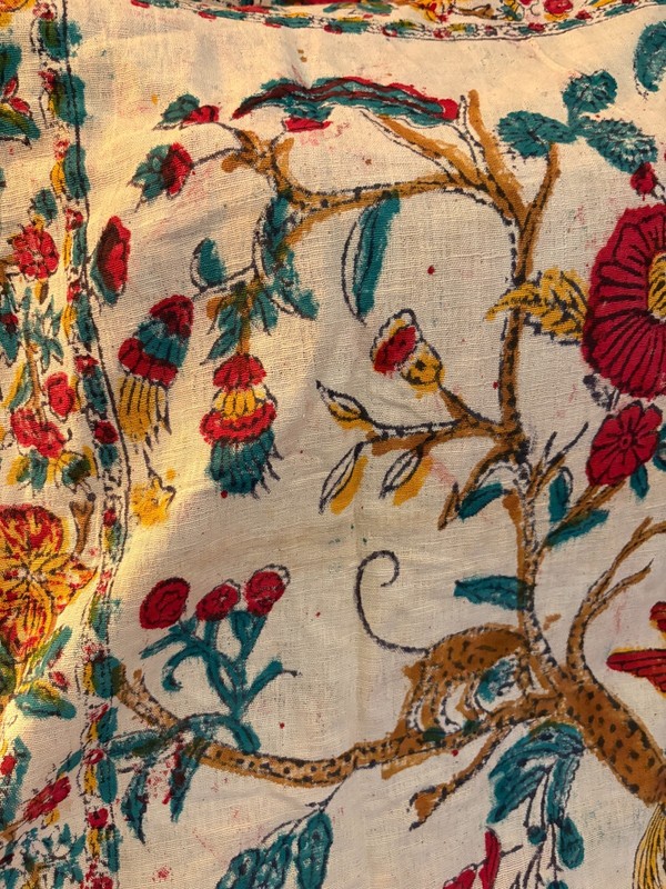 Vintage Tree of Life Linen Textile 68x102 Hand Printed Boho Wall Hanging Spread gallery