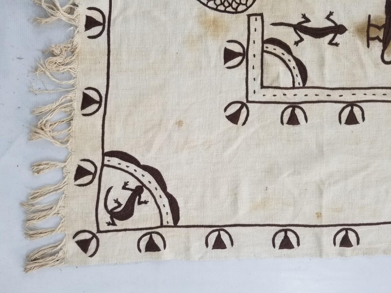 Vintage African Hand Embroidered Tribal Symbols Wall Hanging 195x123cm gallery