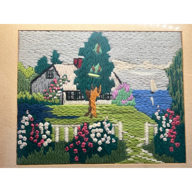Ocean Home Sail Boat Antique Vintage Needle Point