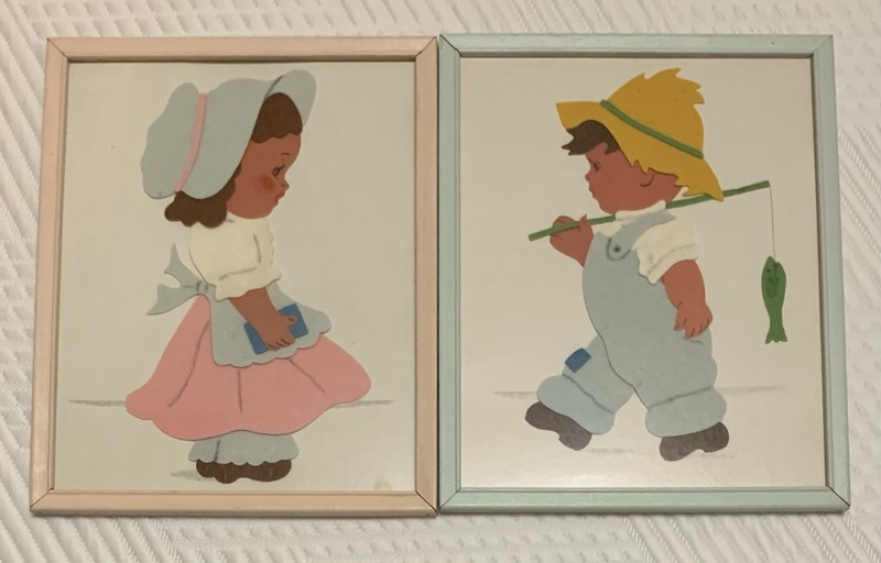 Vintage Felt Art Children, Pair 8.75×10.75 No Frames