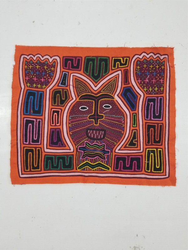 Vintage Traditional Kuna Mola Folk Art Applique Work Panel 34x29cm