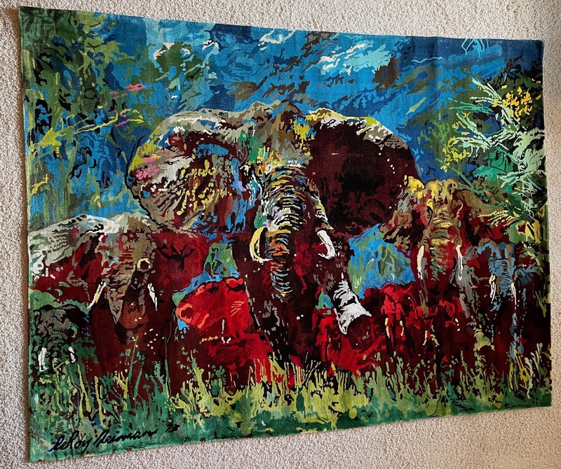 LEROY NEIMAN «ELEPHANT STAMPEDE» Silk Tapestry