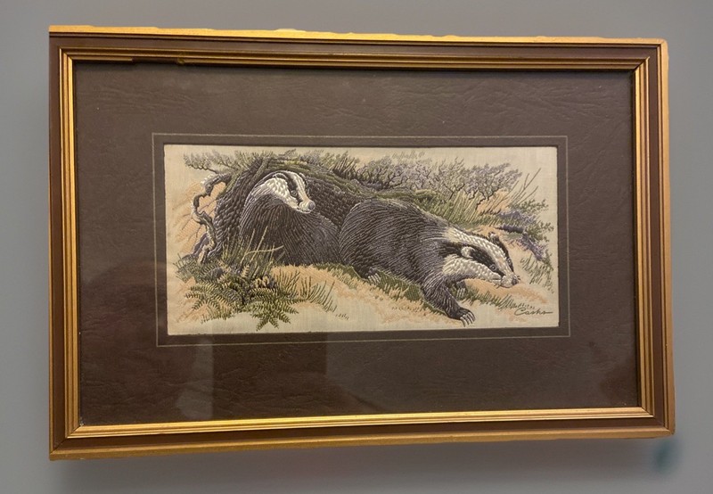 Vintage Cash’s of Coventry Woven Silk Picture, Framed and Glazed, Badgers