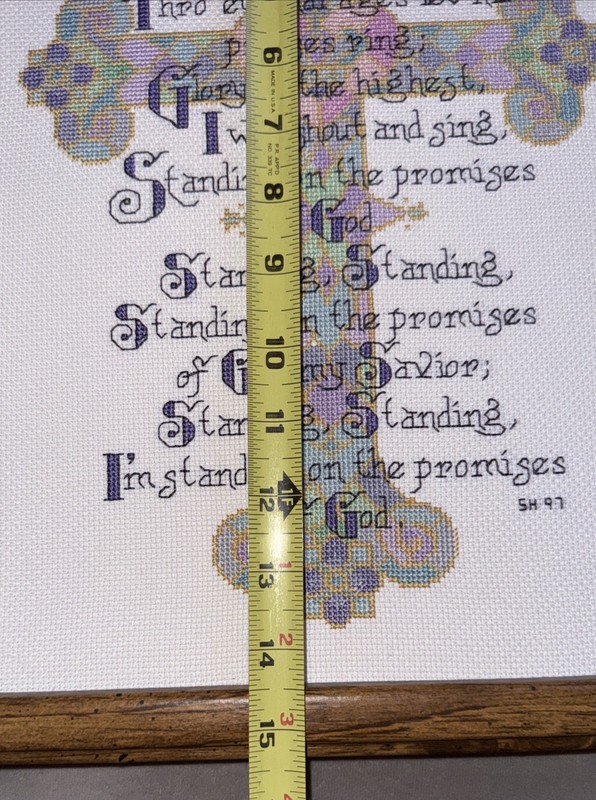 GORGEOUS Vintage Framed Cross Stitch “Standing on the Promises” Ready-to-Hang gallery