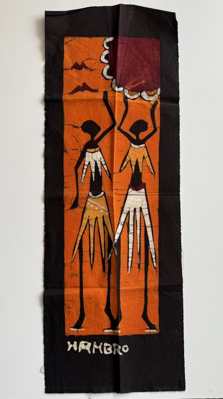 African Hand Dyed Batik Ethnic Print Cotton Artwork Wall Hanging SIGNED 24”x8.5”