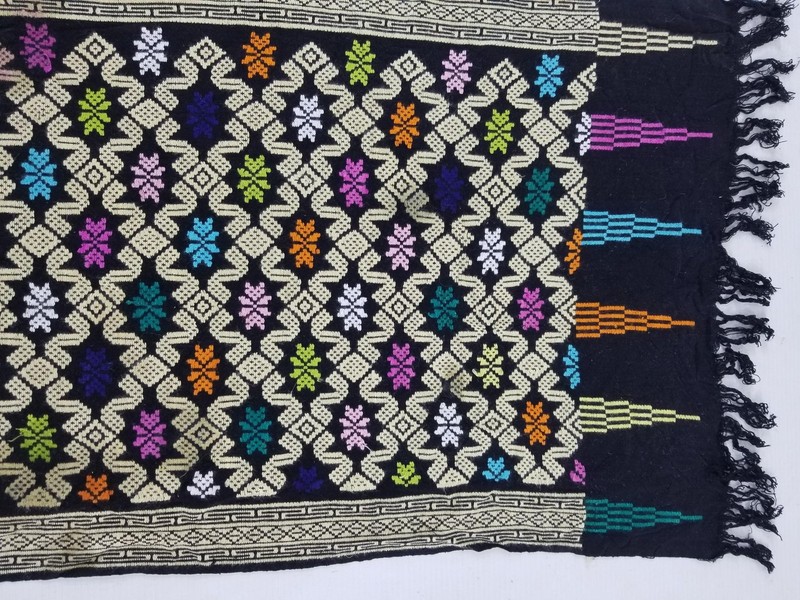 Vintage Traditional Handwoven Geometric Floral Textile Panel with Fringe 89x40cm gallery