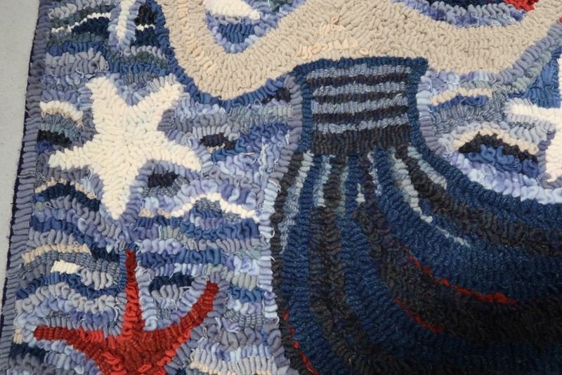 Handhooked Wool Mermaid Rug Lucile Fester Grace Ayres Folk Art 2014 34”x22” C2 gallery