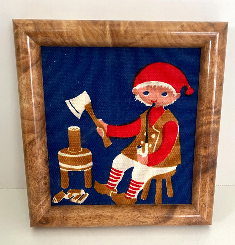 Vintage Jangaard Scandinavian Framed textile Folk Art Denmark Christmas decor