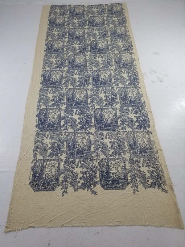 Vintage French Toile de Jouy Printed Romantic Scenic Textile Panel 120x50in