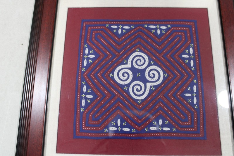 Vtg Asian Chiang Mai Hmong Handmade Prof. Framed Textile Art 14x14 VGUC gallery