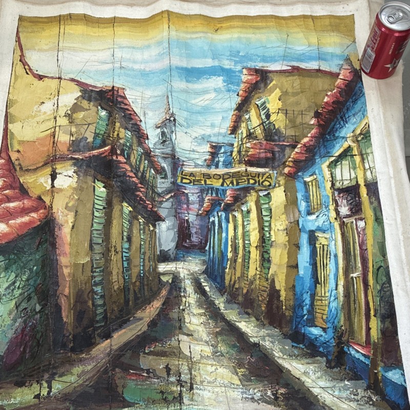 Hand Painted Canvas Tapestry La Bodeguita del Medio Street Scene Abstract Art