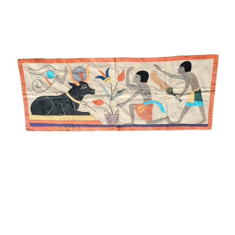 Hand Applique Cloth Egyptian Revival Tapestry Cotton Vintage Panel Size 45x17 gallery